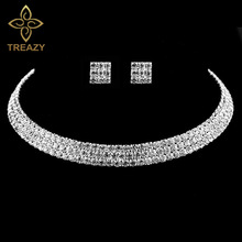 TREAZY Sparkling Crystal Bridal Jewelry Set African Wedding Jewelry Accessories Collar Choker Necklace Earrings Set For Women 2024 - buy cheap