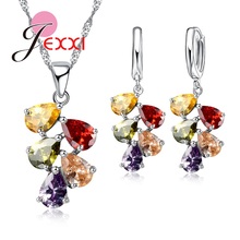 Conjuntos de joias finas, nova moda 925, prata esterlina 5 cores, cristal, cz, colar, brincos, joias para mulheres 2024 - compre barato