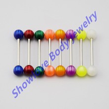 Showlove lote de 8 piezas de acrílico ópalo ojo de gato diseño bola Barbell lengua anillo joya para piercing 2024 - compra barato