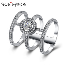 Многослойное кольцо ROLILASON с белым цирконом, дизайн для женщин, серебряный вечерние, модные ювелирные украшения, США, размер #6 #7 #8 JR2164 2024 - купить недорого