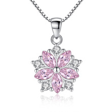 100% 925 Sterling Silver Fashion Shiny Crystal Cherry Blossom Ladies' Pendant Necklace Women Box Chain Jewelry Birthday Gift 2024 - buy cheap