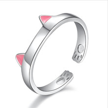 Anillos de dedo para mujer, joyería de gato rosa, tamaño abierto, anillos Chapado en plata para niña, accesorios de fiesta de navidad 2024 - compra barato