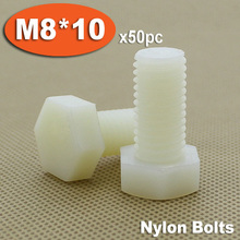 Tornillos de nailon de plástico blanco, juego de tornillos DIN933 M8 x 10, cabeza hexagonal, 50 Uds. 2024 - compra barato