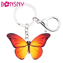 Bonsny Acrylic Red Fire Butterfly Key Chains Keychain Rings Fashion Insect Jewelry For Women Girls Handbag Purse Car Charms Gift 2024 - buy cheap