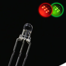 1000 шт./лот светодиодные лампы линия, 3 мм/F3 двойная вспышка красный и зеленый, прозрачный катод, Длинные ножки, Двухцветные светодиодные лампы 2024 - купить недорого