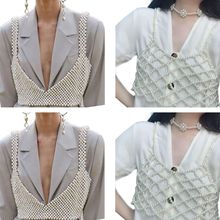 Womens Sexy Handmade Imitation Pearls Beading Crop Top Exterior Vest Hollow Out Grid Camisole Decoration Night Party Clubwear 2024 - buy cheap
