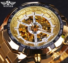 ПОБЕДИТЕЛЬ Классические Прозрачные полностью золотые мужские часы лучший бренд класса люкс мужские спортивные автоматические часы Скелетон наручные часы 2024 - купить недорого
