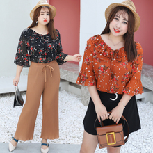 Korean Style Vintage Chiffon Print V-Neck Half Flare Sleeve Plus Size XL-4XL Women Blouses 2020 Summer New Top Selling Lady 2024 - buy cheap