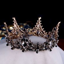 Tiara redonda completa de cristal preto barroco, coroa preta, cabelo, joias, decoração, acessórios para casamento, chapéu de noiva 2024 - compre barato