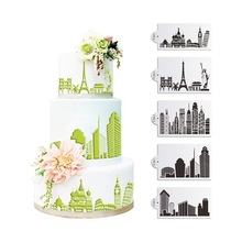 5Pcs/set Plastic World Famous Buildings Cake Stencil Airbrush Painting Art Molds Cookies Fondant DIY Cake Mousse Brim Decor Tool 2024 - buy cheap