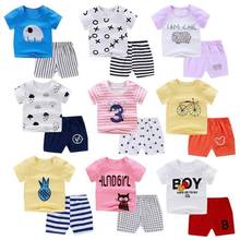 Комплект летней одежды для маленьких девочек, хлопковая одежда с рисунком животных для новорожденных, короткая футболка + шорты, штаны, комплект одежды для маленьких мальчиков, 2019 2024 - купить недорого