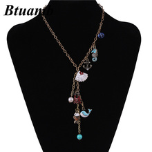 Btuamb New Arrival Fish Seashell Pendants Necklaces for Women Summer Beach Style Shining Crystal Simulated Pearl Necklaces Colar 2024 - buy cheap