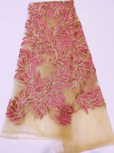 Tela de encaje de lentejuelas africanas, tejido de encaje francés de color rosa y dorado de alta calidad, malla de tul nigeriana, 2019 2024 - compra barato