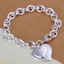 fine summer style silver plated bracelet 925-sterling-silver jewelry 2 heart chain bracelets for women men SB279 2024 - buy cheap