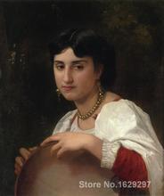 Pintura de bons retrato de mulher italiana, com pandeiro de william adolphe bouguereau, pintada à mão de alta qualidade 2024 - compre barato