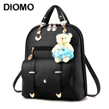 Diomo mochila feminina elegante fashion casual fofa para meninas bolsa escolar de couro pu de alta qualidade com pingente de urso multicores opcionais 2024 - compre barato