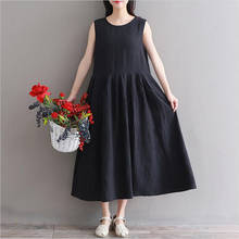 High Quality Thin Cotton and Linen Casual Sleeveless Women Dress Loose O-Neck Solid 4 Color Tank Dress Vestido Plus Size M-7XL 2024 - buy cheap