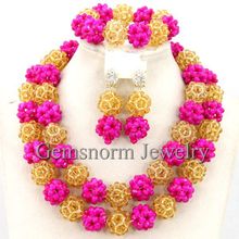 Charming Fuchsia Pink Gold Champagne African Bridal Beads Necklace Set Nigerian Wedding Jewelry Set Gift Free Shipping WB416 2024 - buy cheap