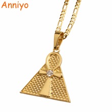 Anniyo Египетский Анкх крест и Пирамида женское ожерелье с подвеской/мужчины, золотой цвет, африканские ювелирные изделия Египет Hieroglyphs,Crux Ansata #096806 2024 - купить недорого