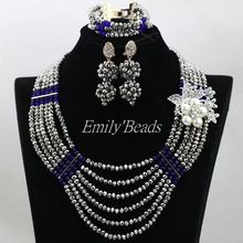 Stylish Gray/Royal Blue Indian Costume Bridal Necklace Set Nigerian Wedding African Beads Jewelry Set Free Shipping ALJ270 2024 - buy cheap