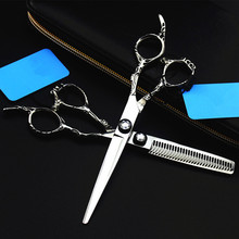 professional japan 440c 6 inch Hollow hair scissors salon cutting barber makas haircut thinning shears hairdressing scissors set 2024 - buy cheap