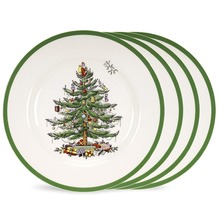 Juego de 4 platos europeos de Navidad con árbol, plato de porcelana para postre, carne, ensalada, aperitivos y pasteles, vajilla 2024 - compra barato