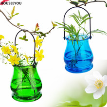 Разноцветная прозрачная подвесная стеклянная ваза для комнатных растений маленькая бутылка короткая Гидропоника контейнер кулон вазы для жениха домашний декор 2024 - купить недорого