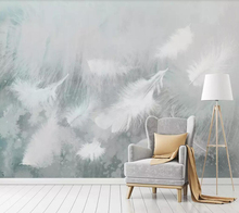 Papel tapiz decorativo Simple y bonito, fondo con plumas para pared, color azul, acuarela, blanco 2024 - compra barato