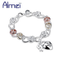 Almei 5% скидка, женские браслеты и обручи в форме сердца, серебряные ювелирные изделия, камень, циркон, украшения, браслеты для женщин Alibaba-Express H233 2024 - купить недорого