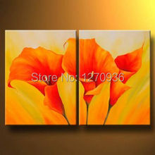 100% Hand-painted Fashion Design 2PCS Canvas Painting for Room Decorative Plant Orange Flower Oil Painting on Canvas Artwork 2024 - buy cheap