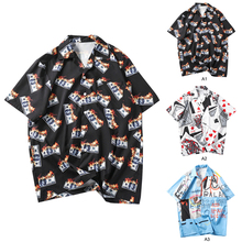 3 estilos de moda masculina impressão camisa topos 2019 verão turn-down colarinho camisas masculinas streetwear hip hop camisas soltas camisas casuais 2024 - compre barato