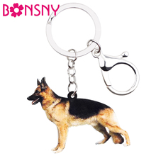 Bonsny Acrylic German Shepherd Dog Key Chain Keychains Ring Novelty Animal Jewelry For Women Girls Pet Lovers Bag Car Charms Hot 2024 - buy cheap