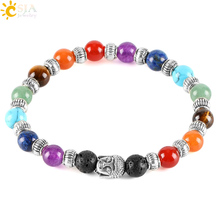 CSJA-pulsera tibetana de 7 chacras para mujer, cristal de Lava negra, Reiki, curación, Buda, oración, piedra Natural para Yoga, joyería E282 2024 - compra barato