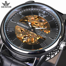 SEWOR Luxury Brand Fashion Men Watches Automatic Mechanical Watch Vintage Skeleton Wrist Watch   Leather Clock gifts for men New 2024 - buy cheap