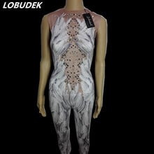 Female costume white Feathers Pattern sexy stretch Jumpsuit singer dancer nightclub Stage Party bar Prom star performance show 2024 - buy cheap