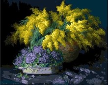 Mahuaf-x683 желтый и фиолетовый цветы сирени краской изображение на холсте цифровых картина маслом по номерам декор для дома подарок корабля 40x50 2024 - купить недорого