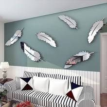 Hot Selling New 3D Feathers Mirror Wall Stickers Wallpaper DIY Home Decal Mural Room Decoration jul5 2024 - buy cheap