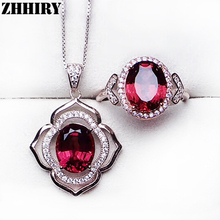 Zhhiry conjunto de jóias de prata esterlina 925, conjunto de joias picorda verdadeira roxa com pingente de anel e granate genuíno, joia fina para mulheres 2024 - compre barato