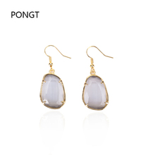 Pendientes con facetas de piedra natural para mujer, aretes colgantes, cristal curativo, color dorado, alta calidad 2024 - compra barato