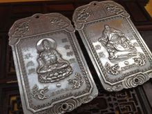 Estátua de buda guan gong/kwan yin, 2 peças, elaborada, prata antiga, amuleto, placas saudáveis 2024 - compre barato