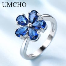 Umcho criado flor azul safira jóias sólido 925 prata esterlina anéis para mulheres romântico presentes de casamento jóias finas 2024 - compre barato