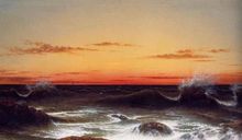 Bela paisagem arte pintura a óleo sobre tela para decoração de casa seascape, pôr do sol com ondas por martin johnson heade pintado à mão 2024 - compre barato