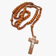 Catholic Fashion Rosary Necklace Wood Hand Made Long Cross Rosary 2024 - buy cheap