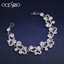 Серебряный свадебный браслет OCESRIO, женский свадебный браслет с кристаллами и цветами из австрийского хрусталя, свадебное украшение бижутерия brt-j93 2024 - купить недорого