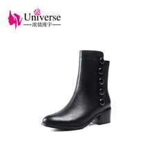 Women Real Cowhide Genuine Leather Plus Size Ankle Boots 4.5-8.5 Universe 5cm 1.97" Med Heel Shoes Winter Short Plush Lined H379 2024 - buy cheap