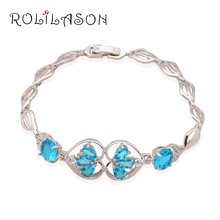 ROLILASON Charm Seawater blue crystal Zircon heart shaped pattern silver chain Bracelet women vacation fashion jewelry TB557 2024 - buy cheap