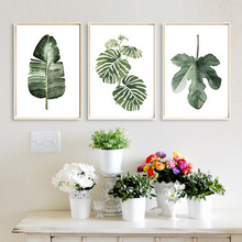 Pôster de arte com folhas verdes, pintura em tela estilo nórdico, folha de banana tropical, decoração para casa, sala de estar, quarto, pintura 2024 - compre barato