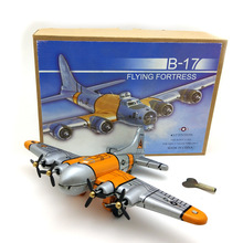[Funny] Adult Collection Retro Wind up toy Metal Tin flying fortress bomber Propeller plane Clockwork toy model vintage toy gift 2024 - buy cheap