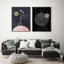 Carteles geométricos minimalistas abstractos e impresiones, ilustraciones de círculo dorado, pintura en lienzo, cuadro de pared nórdico para dormitorio, sin marco 2024 - compra barato
