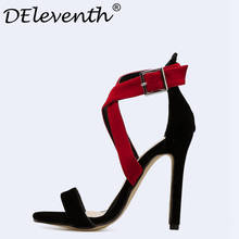 DEleventh Women Sandals For Female Ladies 2018 Spring Summer Stiletto High Heels Cross Straps Simple Sexy Woman Shoes Red Black 2024 - buy cheap